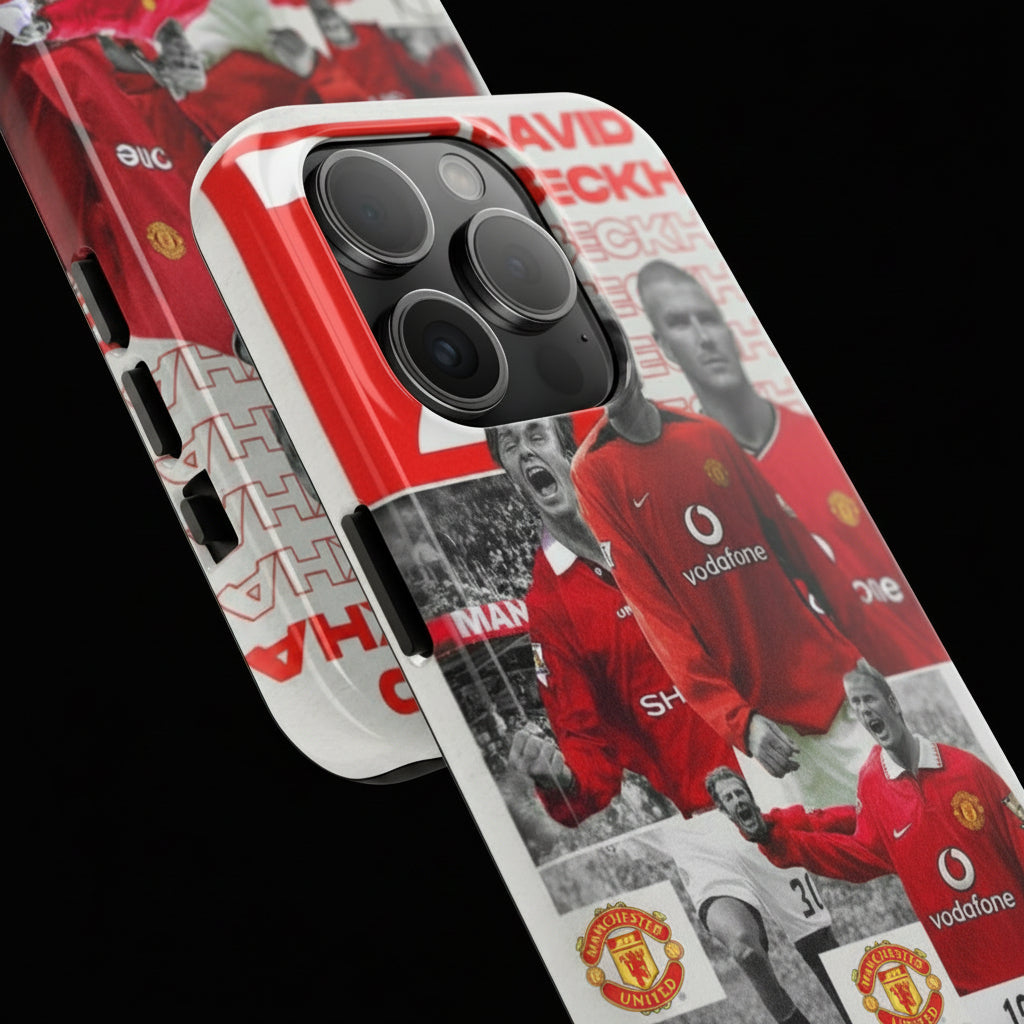 David Beckham Manchester United Phone Case — Vintage Football Collage Tough Case