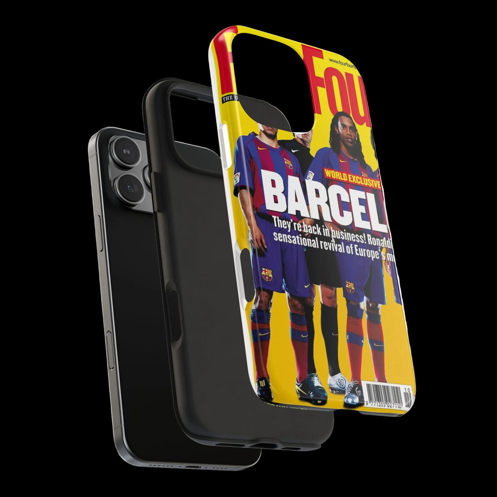 Barcelona Magazine Cover Tough Phone Case — Retro Soccer Players Design