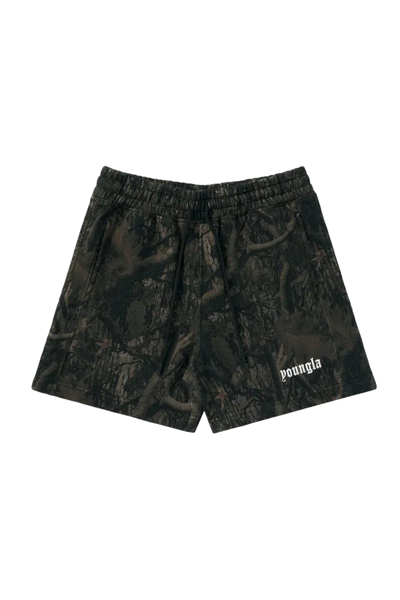 YOUNG LA TREE CAMO COTTON SHORTS