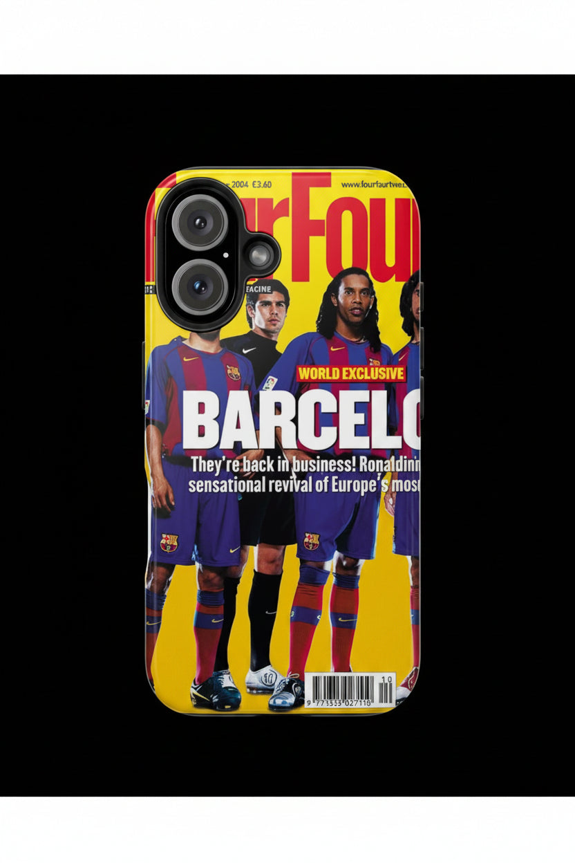 Barcelona Magazine Cover Tough Phone Case — Retro Soccer Players Design