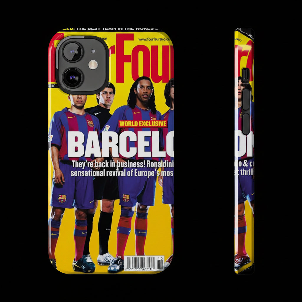 Barcelona Magazine Cover Tough Phone Case — Retro Soccer Players Design