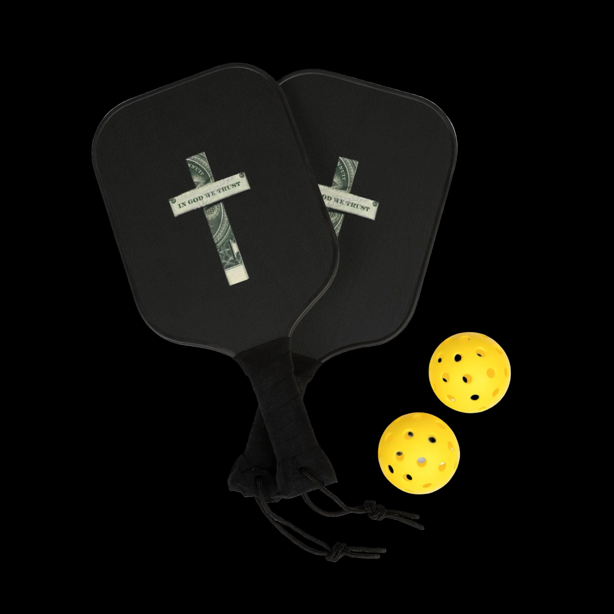 Pickleball Paddle Set — Black Cross Money Design Kit (2 Paddles + Balls)