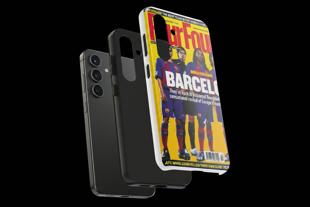 Barcelona Magazine Cover Tough Phone Case — Retro Soccer Players Design