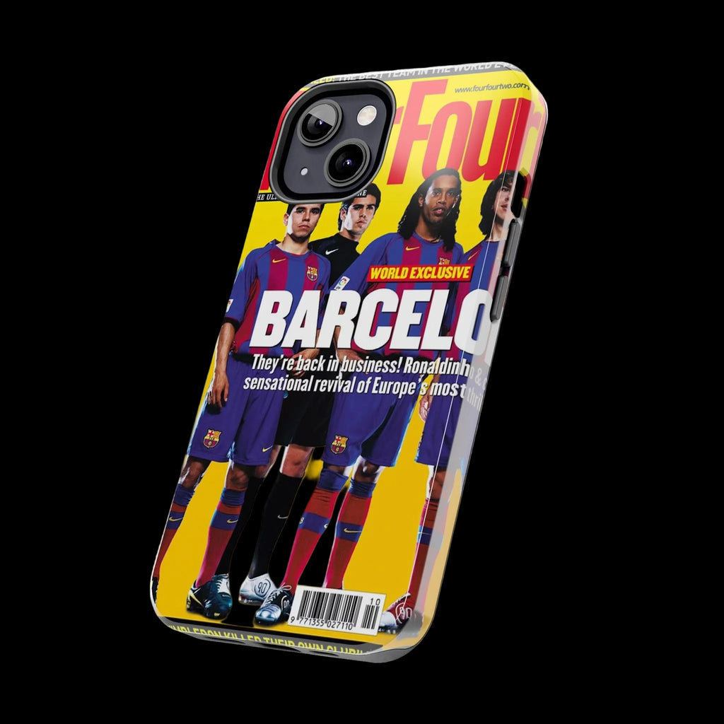 Barcelona Magazine Cover Tough Phone Case — Retro Soccer Players Design