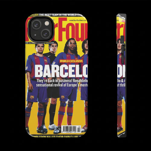 Barcelona Magazine Cover Tough Phone Case — Retro Soccer Players Design