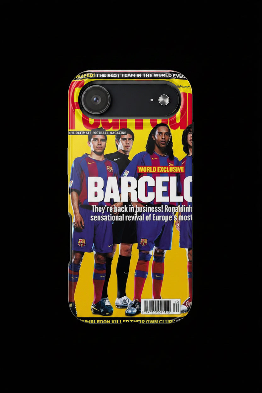 Barcelona Magazine Cover Tough Phone Case — Retro Soccer Players Design