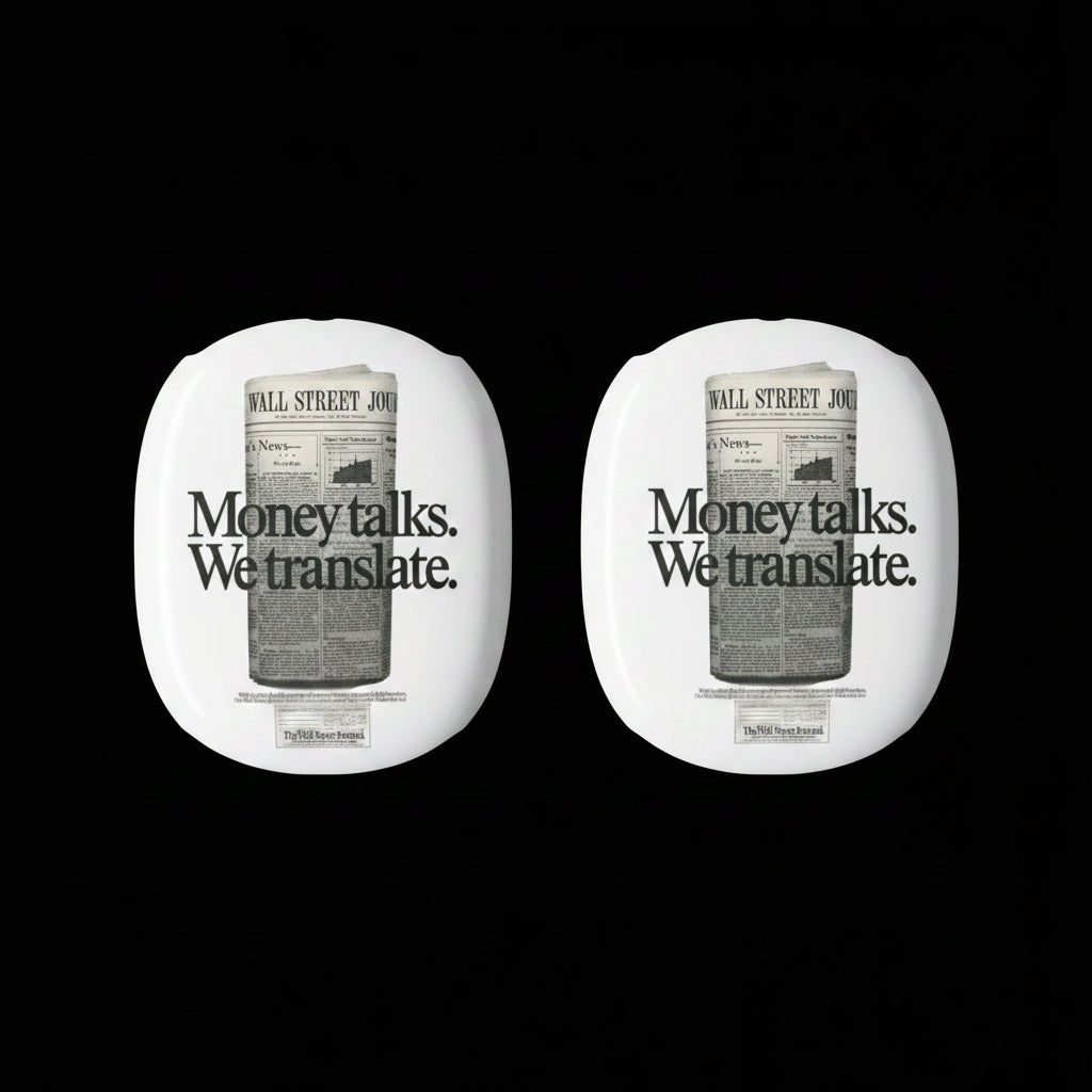 AirPod Max Case — “Money talks. We translate.” Vintage Newspaper Design