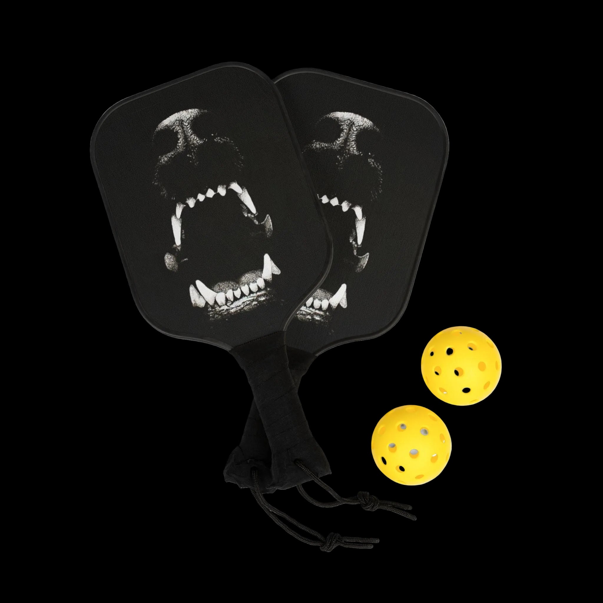 Aggressive Dog Skull Pickleball Paddle Set — Black Jaw Design Kit