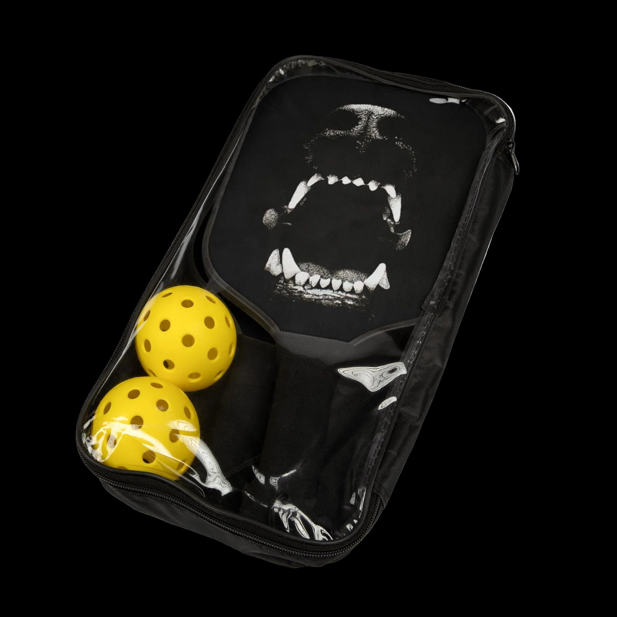 Aggressive Dog Skull Pickleball Paddle Set — Black Jaw Design Kit