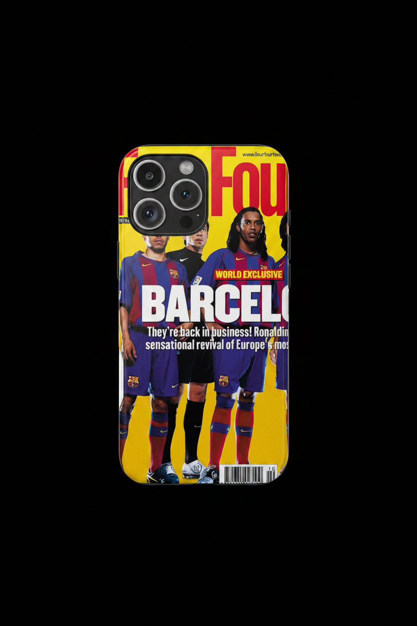 Barcelona Magazine Cover Tough Phone Case — Retro Soccer Players Design