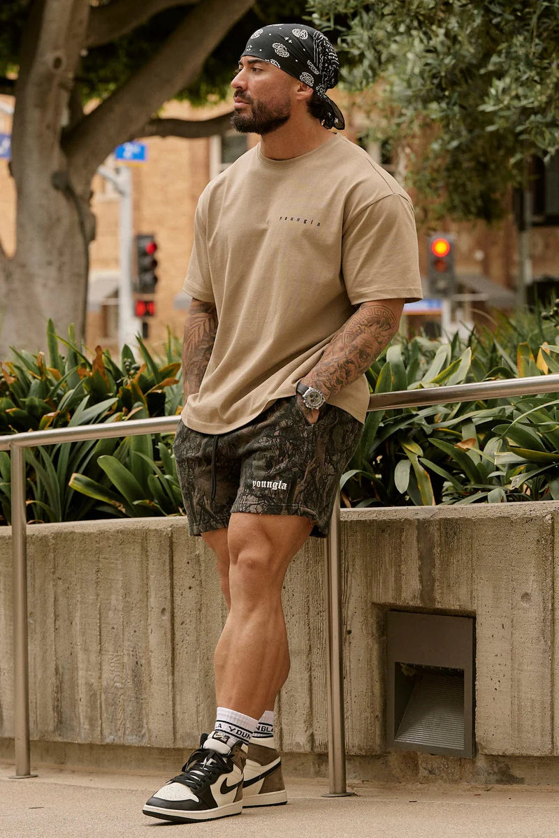 YOUNG LA TREE CAMO COTTON SHORTS